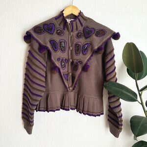Vtg 80s Rare Yamamoto Kansai 100% Wool Cardigan Japanese Avant-Garde 3D Knit